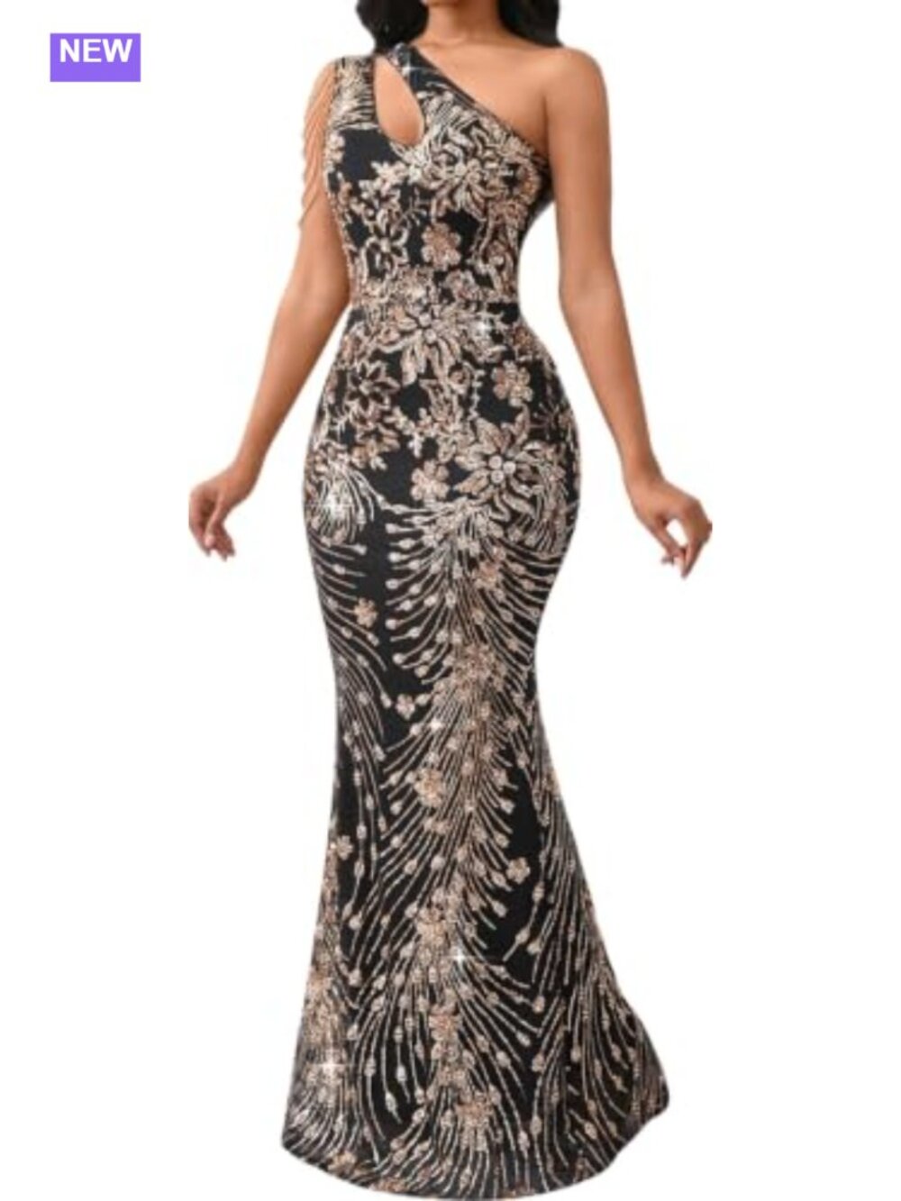 Sequin One Shoulder Tassel Mermaid Bodycon Formal Evening Maxi Dress